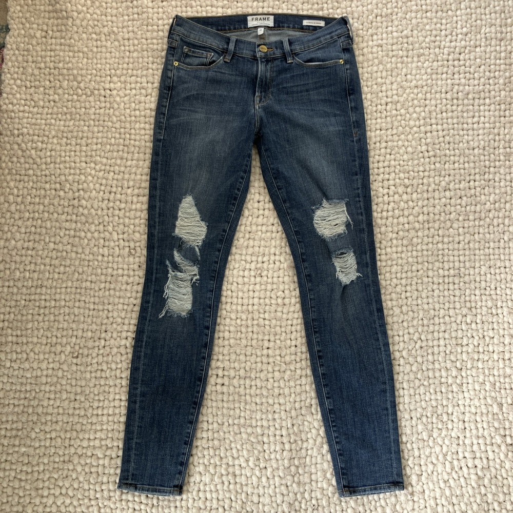 FRAME Size 28 Le Skinny de Jeanne Dark Wash Mid Rise Denim Ankle Jean